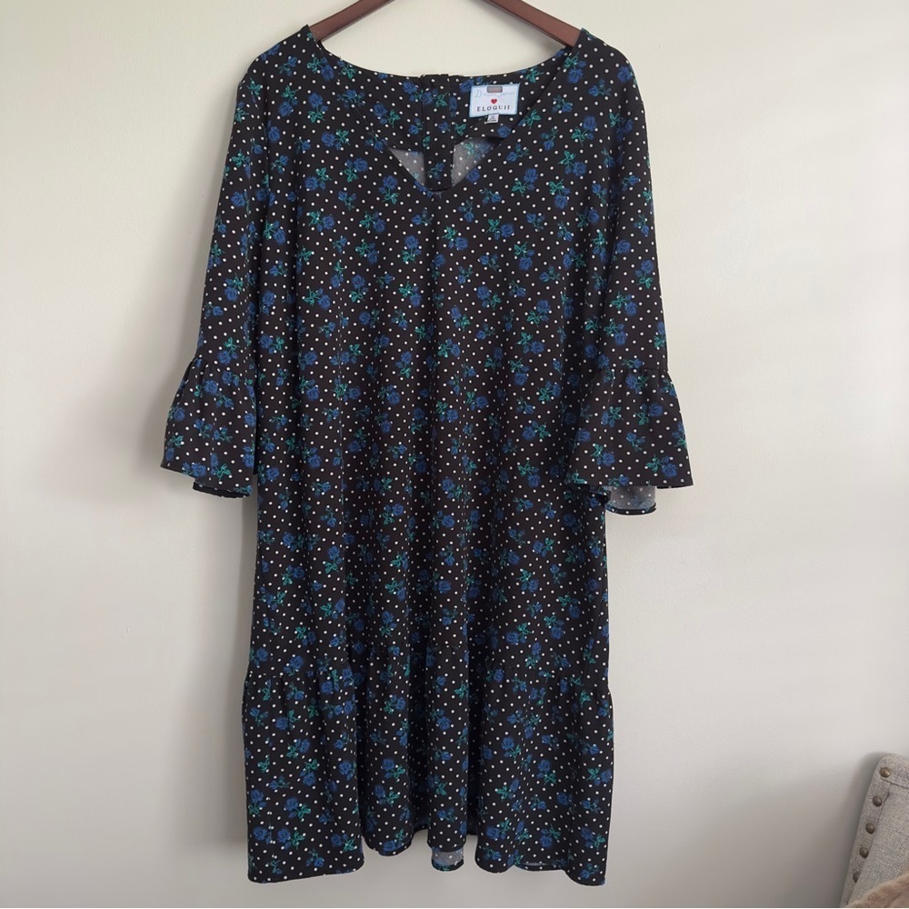 Draper James X ELOQUII Forget Me Dots Floral Drop Waist Flounce Dress - Size 16 - Picture 7 of 13
